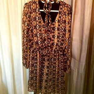 Long Sleeve, Large Pattern, Belted Dress.